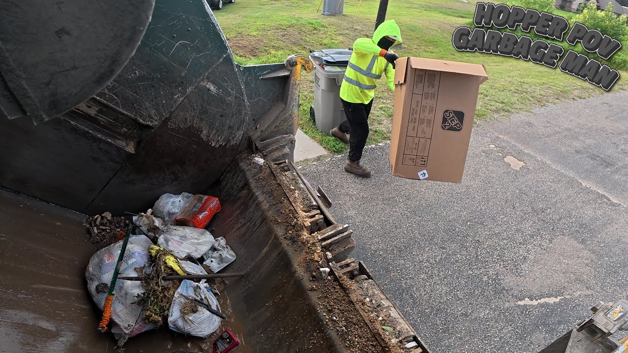 Garbage Collection in Action Trash Truck Hopper POV - Garbage Man | 4K Full UHD ASMR