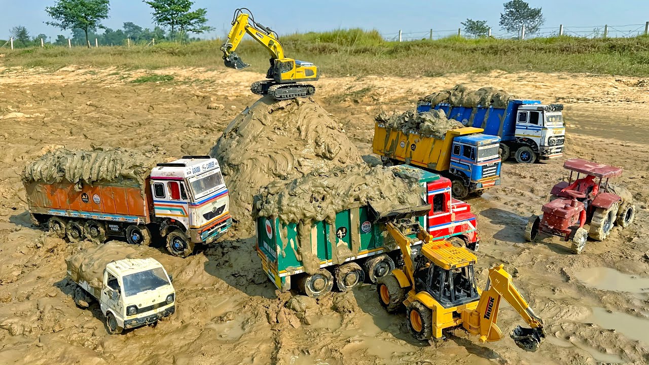 JCB5CX Mud Loading Truck Tractor Pickup | Jcb ki khudai | Jcb Cartoon | Tractor Cartoon | Mini Jcb