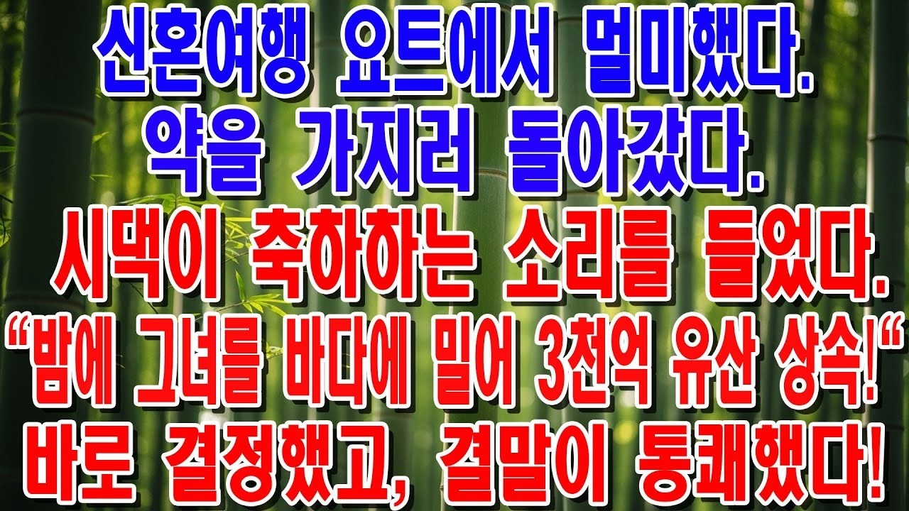 신혼여행 요트, 뱃멀미로 들어간 방에서 시댁이 절 바다에 밀어 3천억 유산을 가로채려는 계획을 엿듣고 말았습니다