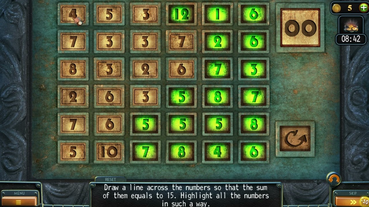 Draw a line across the numbers so that the sum of them equals to 15 || New York Mysteries 4 Puzzle