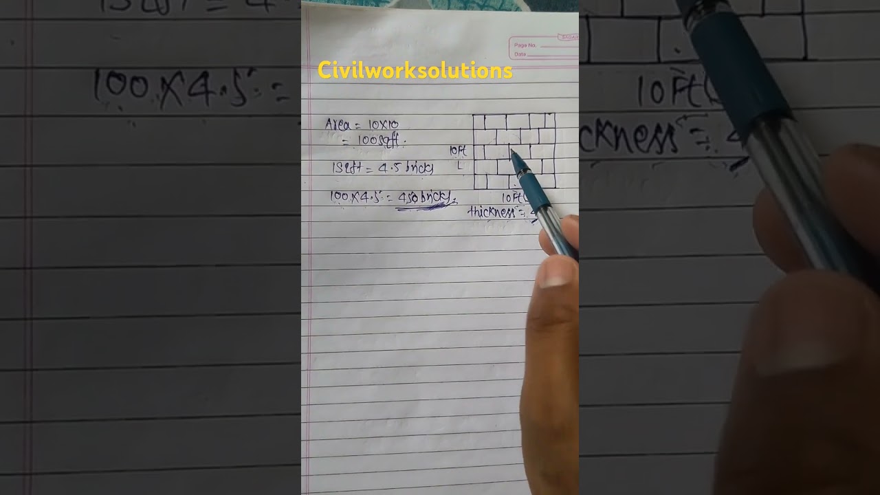 10x10 wall brick calculation #bricks#thickness#shorts#civilworksolutions