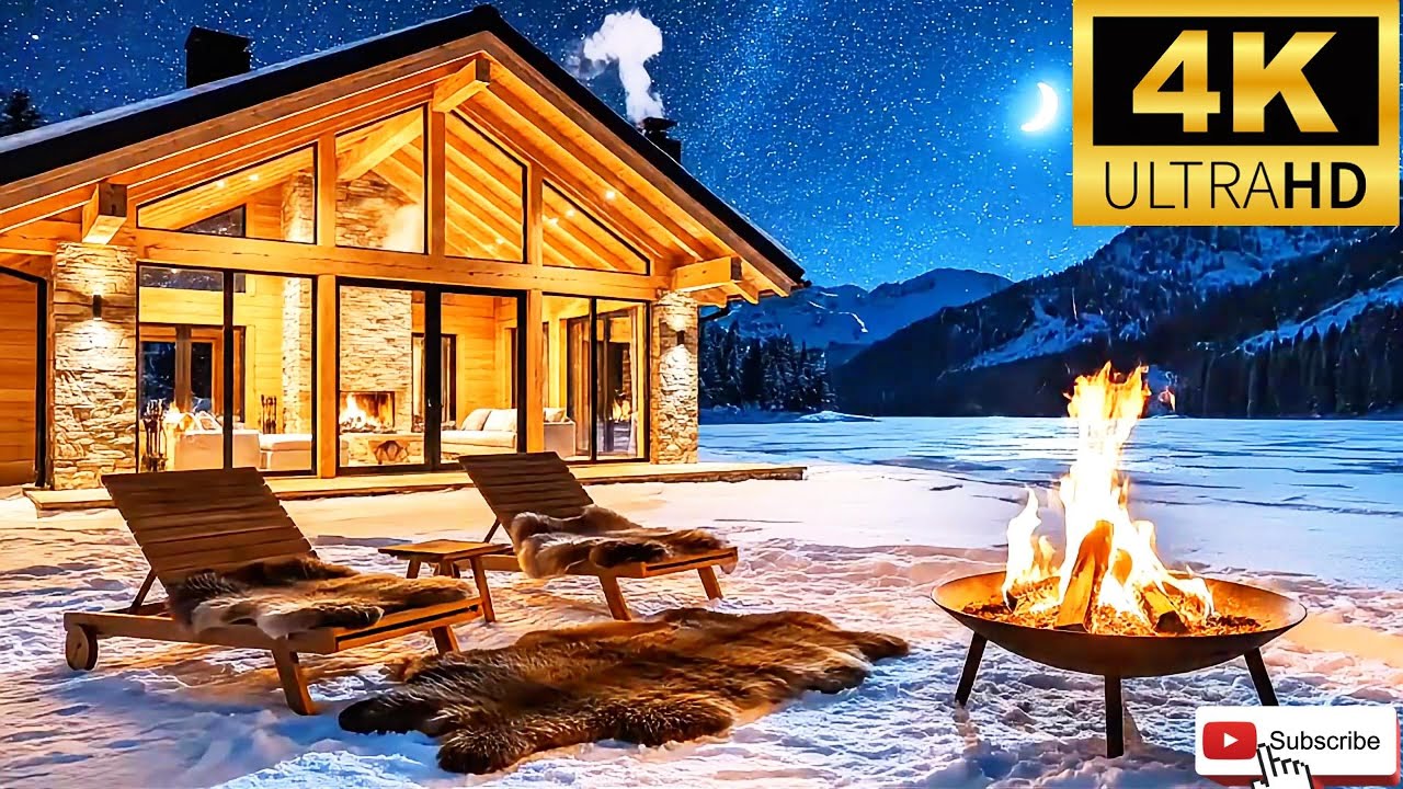 Cozy Fireplace Inside a Snowy Bungalow ❄️🔥 4 K ULTRA HD (6 HOUR) #relaxing #relax #keşfet #viral