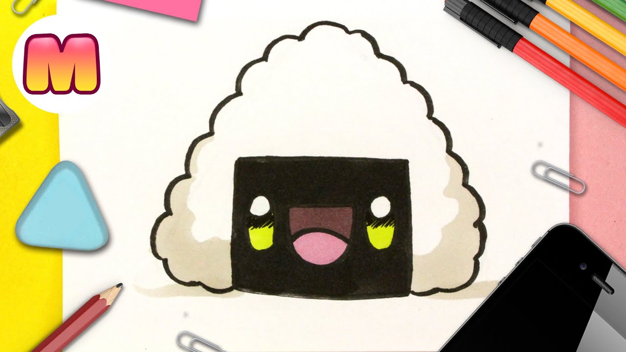 COMO DIBUJAR UN ONIGIRI KAWAII 🍙 Como dibujar comida kawaii 🍙 DIBUJOS FACILES