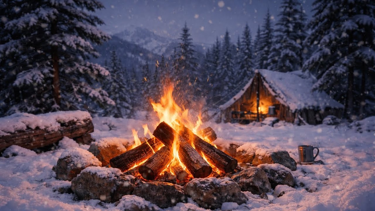 Winter Campfire in the Snow ❄️🔥 | 2 Hours of Cozy Outdoor Fire Ambience