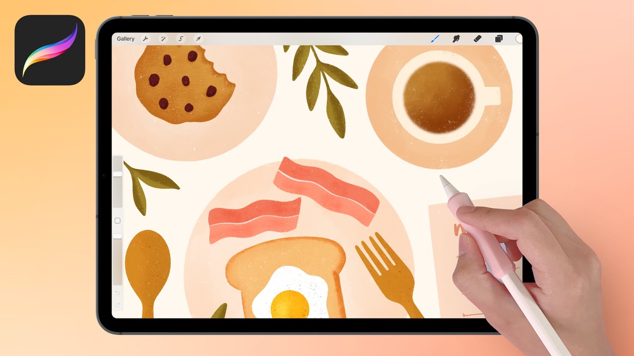 How To Draw This In Procreate | Flat lay Food Art Illustration | iPad Art | How To Paint  Procreate