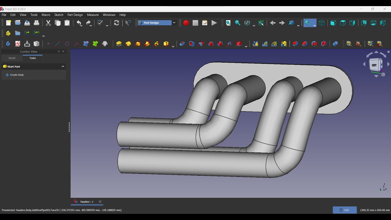 Uczę się Freecad - Video #6 - Kolektory wydechowe.