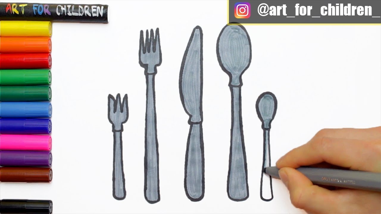 Comment dessiner des couverts pour les enfants | Pages de coloration faciles