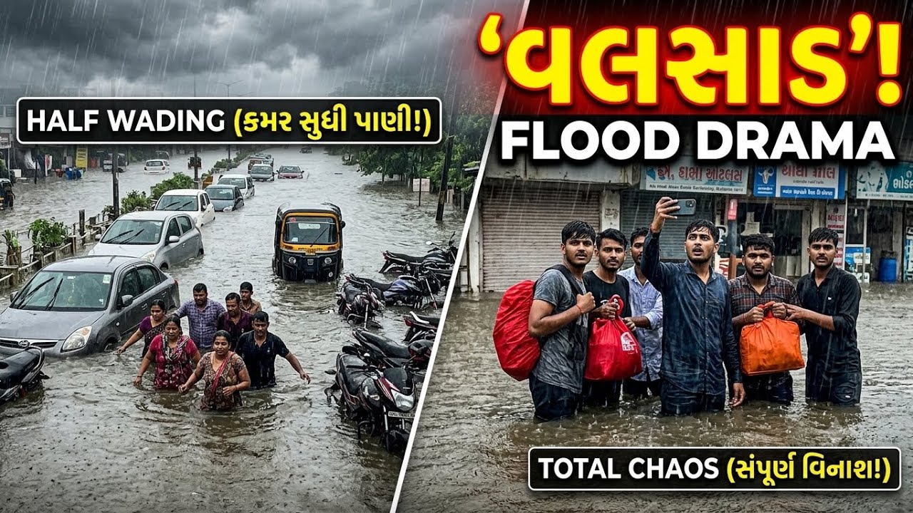 Heavy Rain Causes Severe Waterlogging at Pali Hill, Tithal Road, Valsad 🌧️🌊 #valsadrain #newsupdate 