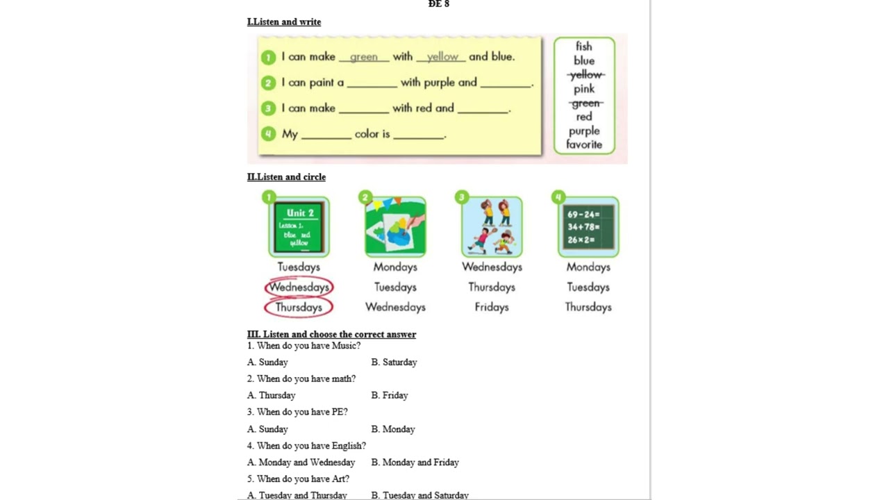 TEST 8 -  2nd SEMESTER GRADE 3 SMART STAR