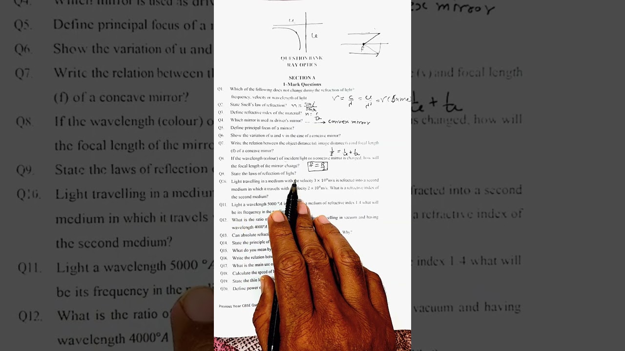 Previous year cbse questions ray optics 1 mark questions ##pyqphysics 