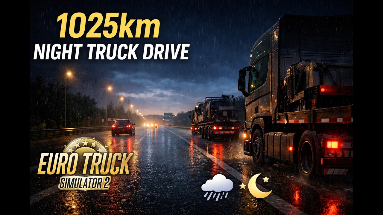 1025km Night Truck Drive | Euro Truck Simulator 2 No Commentary 🚛🌧️