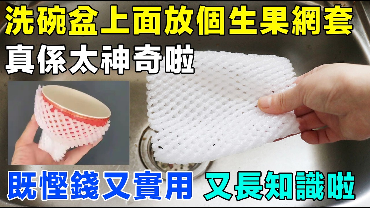 喺洗碗盆上面放個生果網套，真係太神奇啦，既慳錢又實用，又長知識啦！#生活小百科 #廢物利用 #慳錢妙招 #廚房清潔好幫手 #實用生活貼士 #洗碗盆清潔技巧