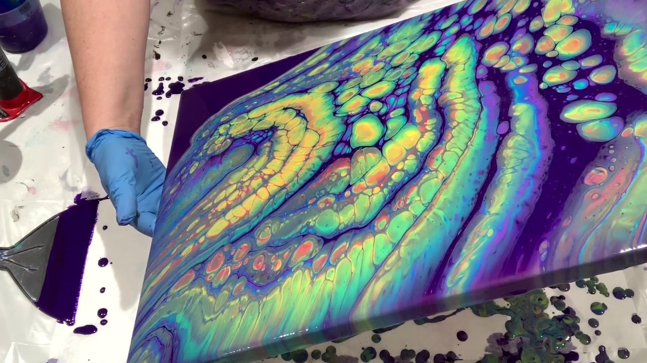 (205) Rainbow Palette Straight Pour - Cells No Silicone Fluid Acrylic Pour Painting - Flow Art