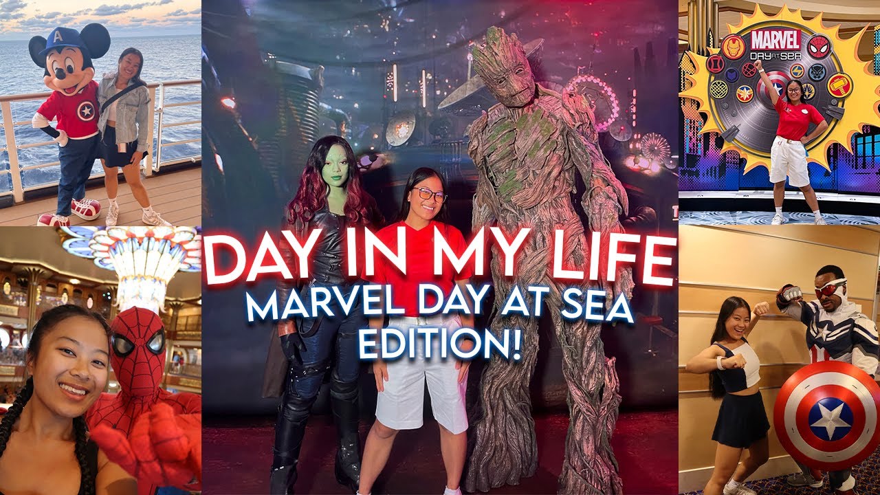 DAY IN MY LIFE: Marvel Day at Sea! Beach Day, Crew cabin tour, Meeting Heroes, and watching shows!