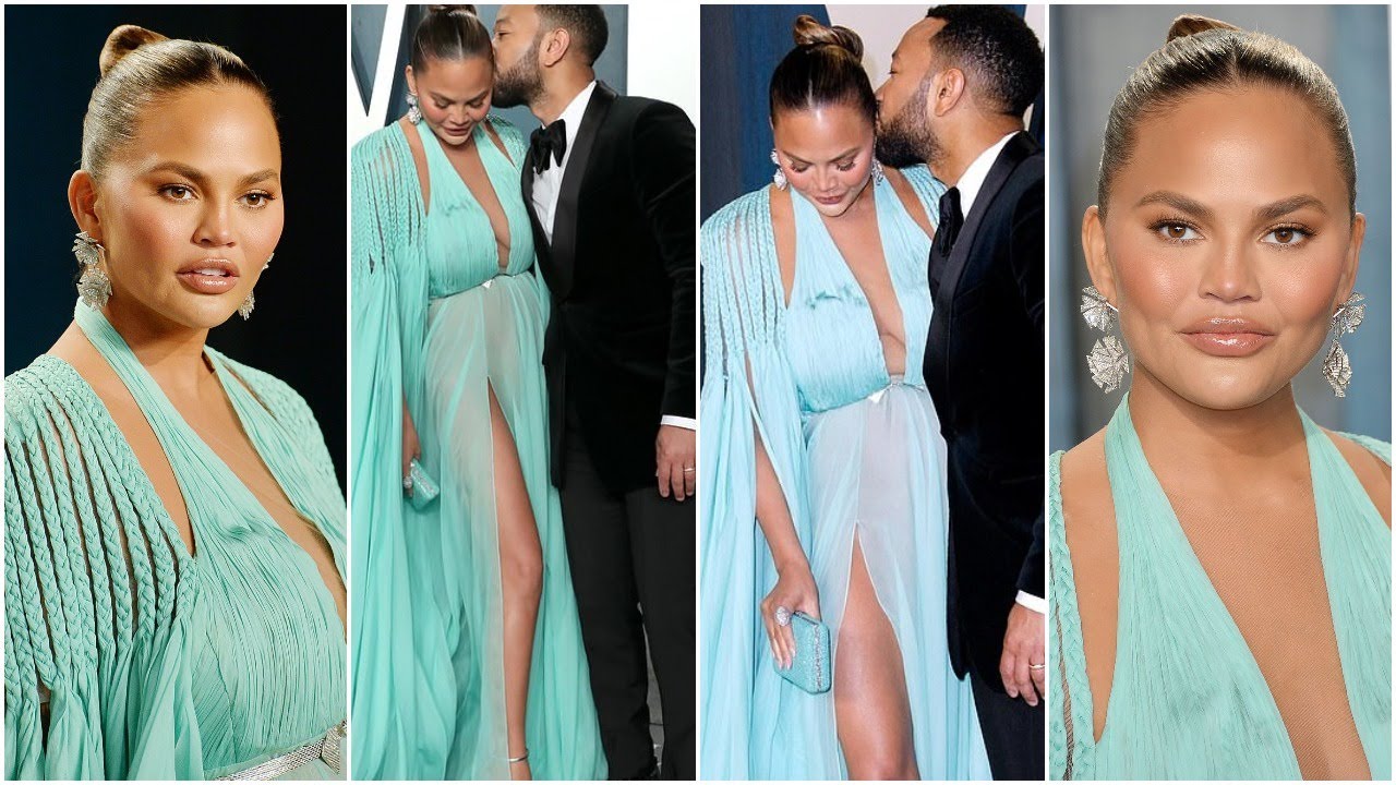 Chrissy Teigen Puts on a VERY leggy display at Vanity Fair's Oscars party
