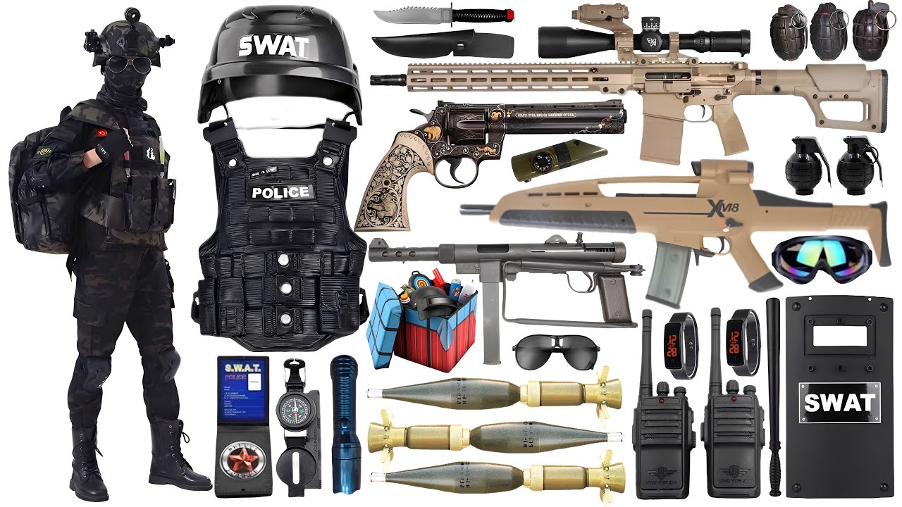 Special Forces military toy gun set unboxing, AKS-74U assault rifle, Barrett sniper rifle,Colt M1991