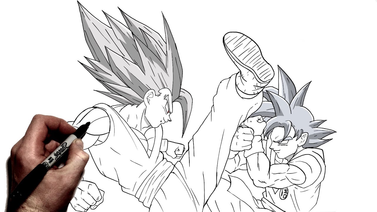Как нарисовать Гохана-зверя против Гоку Муи | Пошаговое руководство | Dragon Ball