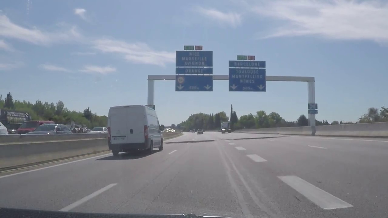 France by Autoroute - Orange - A7 south A9 junction and J21 and 22