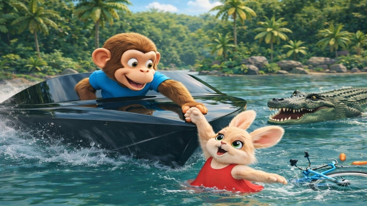 OMG This Car Turns Into a Boat?! 😱 Monkey Saves Rabbit from Crocodile Attack Monkey Drives Speedboat