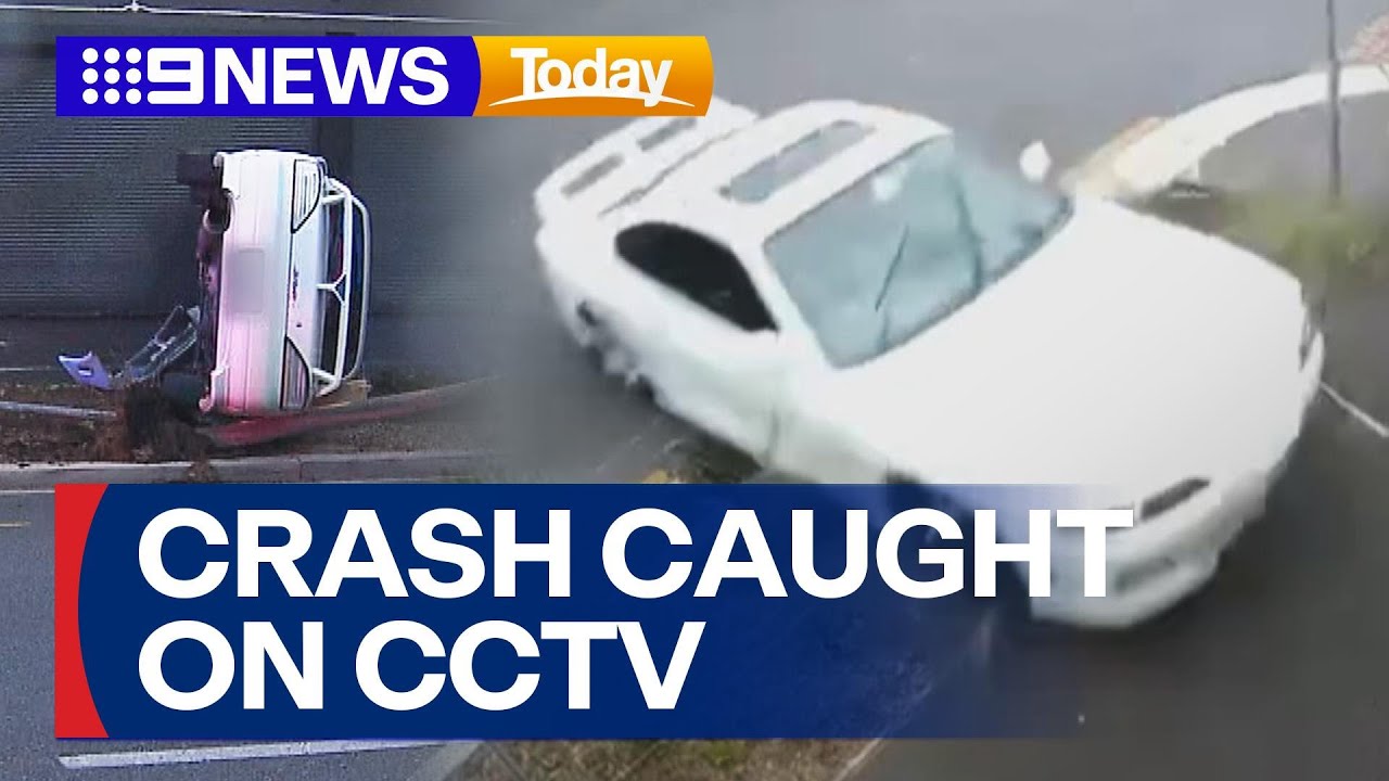 CCTV captures moment car loses control and crashes in Adelaide | 9 News Australia