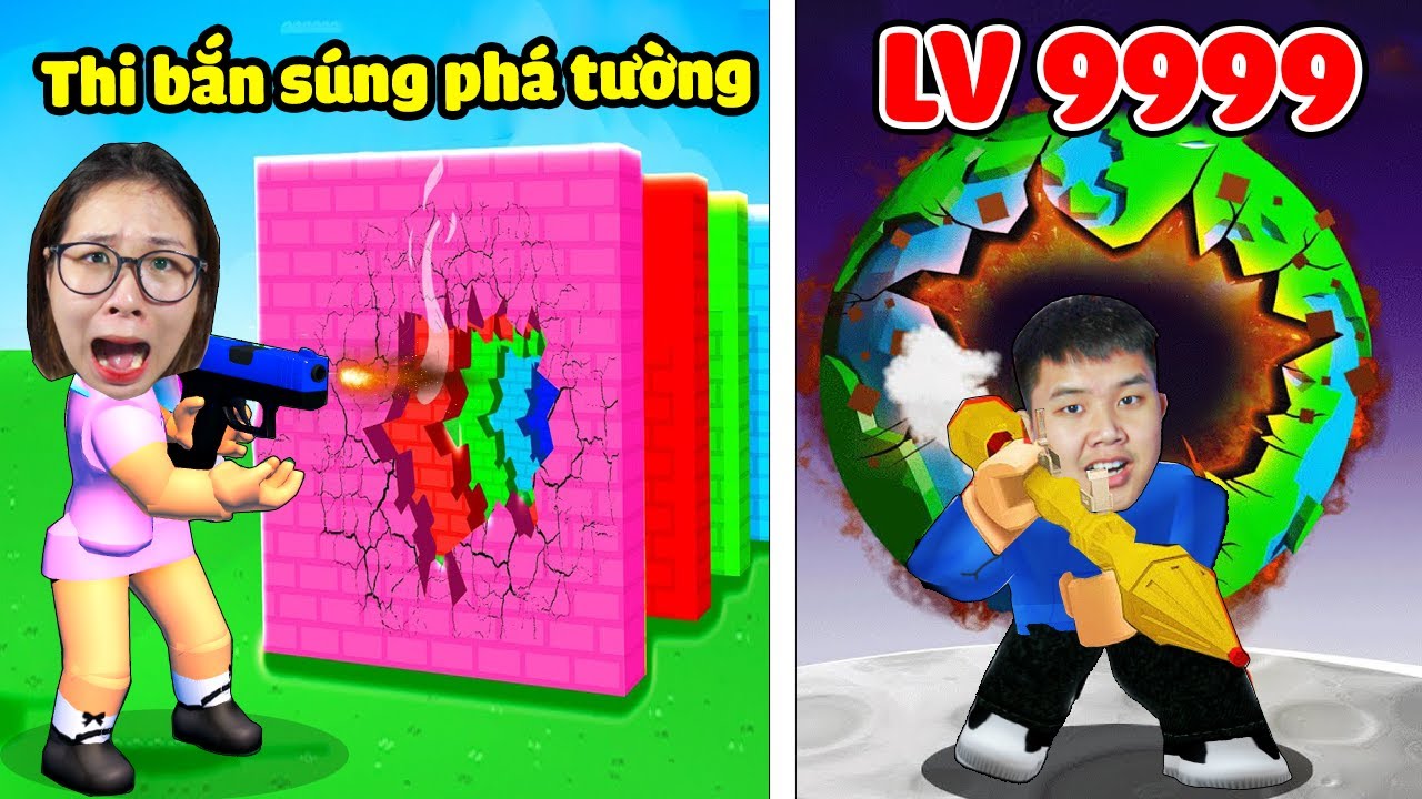 Thi bắn súng phá tường xem ai phá nhiều tường nhất, bqThanh Bắn Cho Ốc Há Mồm