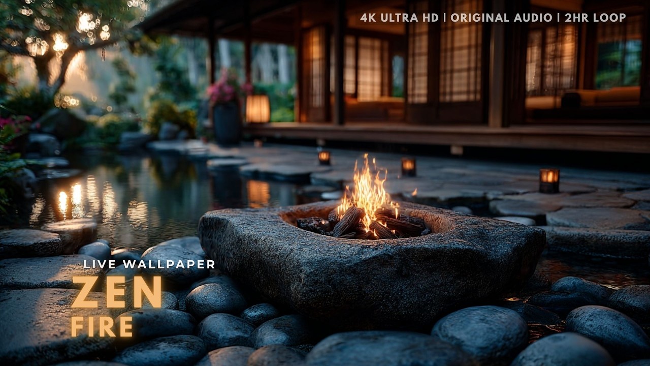 Japanese zen fire pit | 4K Signature Series (2 hours audio) [live wallpaper]