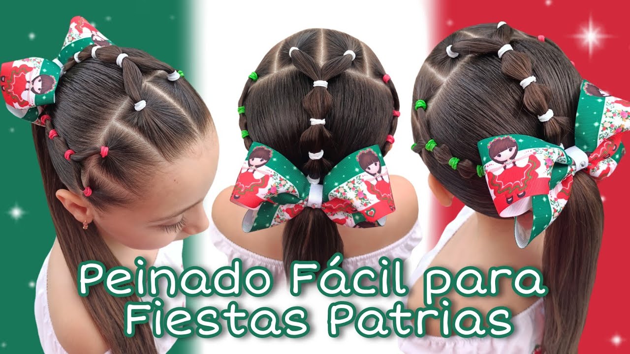 PEINADO PARA NIÑAS  FÁCIL Y RÁPIDO MES PATRIO 💚⚪❤️