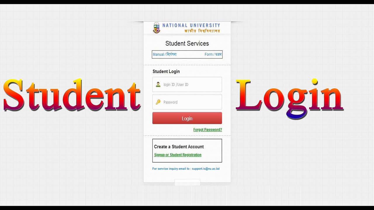 Student Registration, National University, Student login