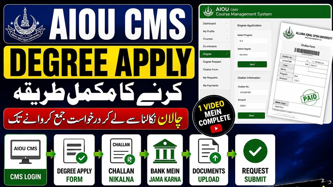 Aiou degree challan fill karne ka tarika| سی ایم ایس پورٹل کے ذریعے ڈگری اپلائی کرنے کا طریقہ کار
