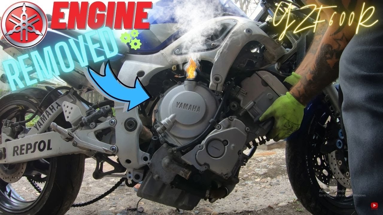 Yamaha YZF600R R6 Engine removed Teardown side hulls,motor fjernet,Motor entfernt,エンジンを取り外した,moteur