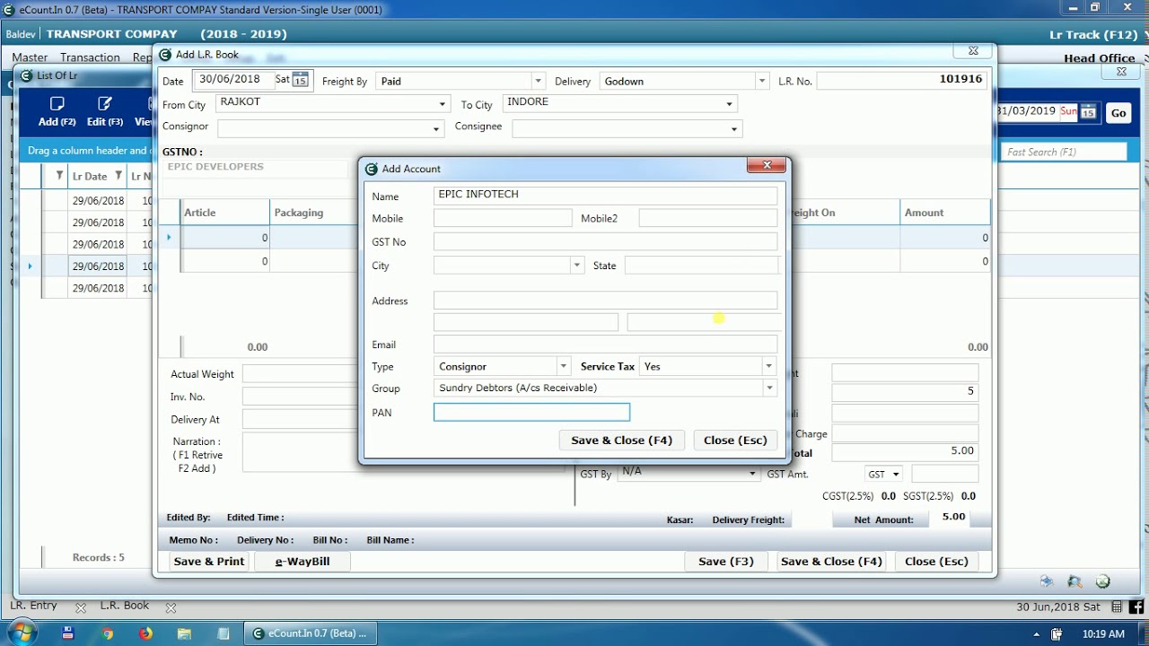Online Transport Software with GST and E-WayBill Enabled- LR-GR Entry