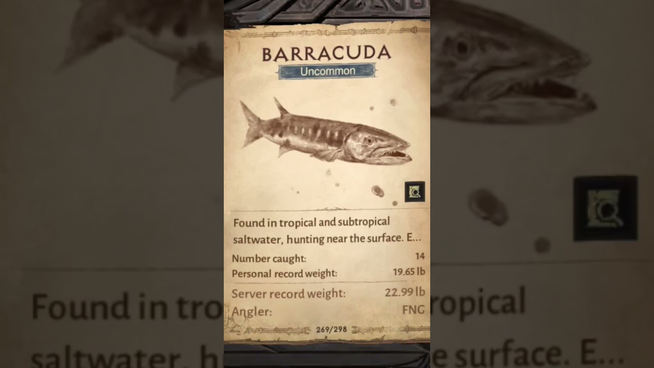 Diablo Immortal Bestiary page 269 Barracuda fish location and hours of availability 