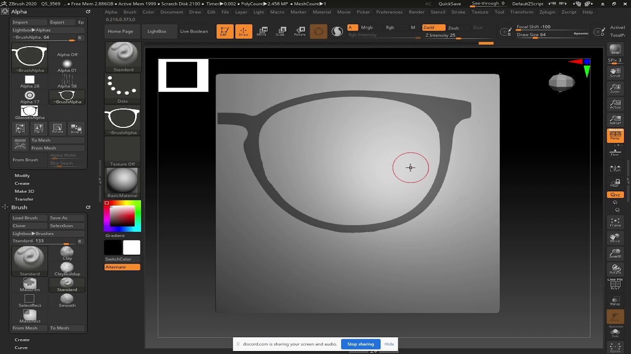 10/27/20 Making glasses with Zbrush using extraction and shadowbox