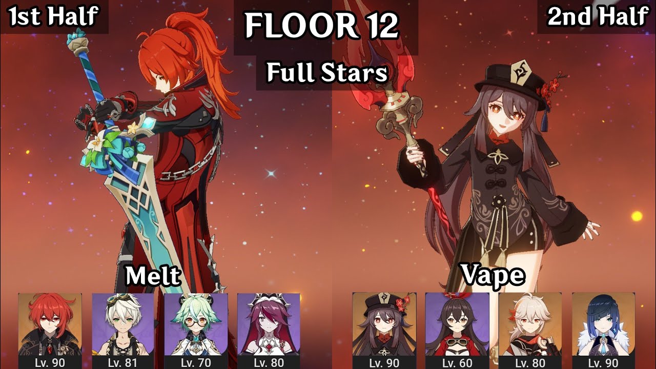 Diluc Melt + Hu Tao Vape | 4.5 Spiral Abyss Floor 12 9 Star | Genshin Impact