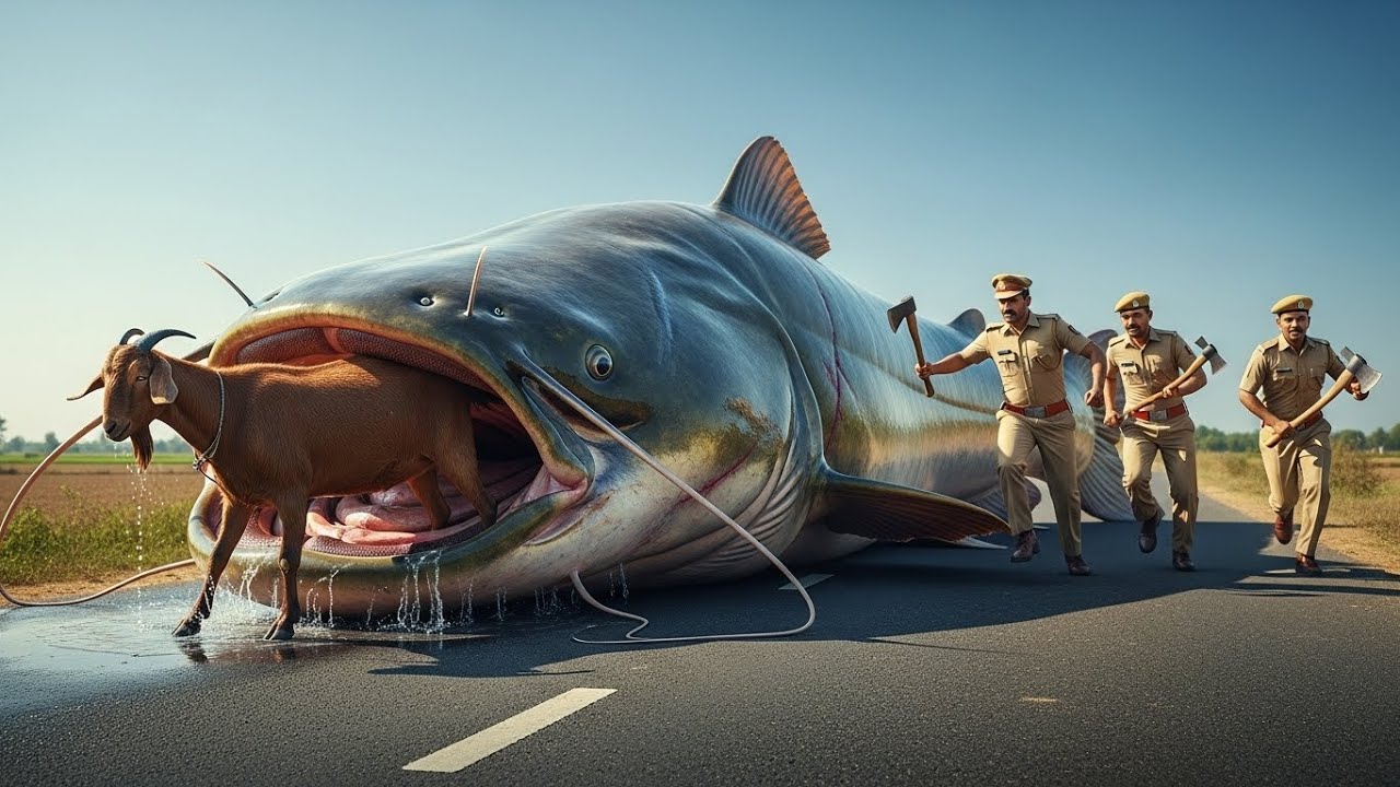 Caught on Camera Giant Catfish Attacks Goat &mdash; Heroes Step In  #GiantCatfish #goatrescue