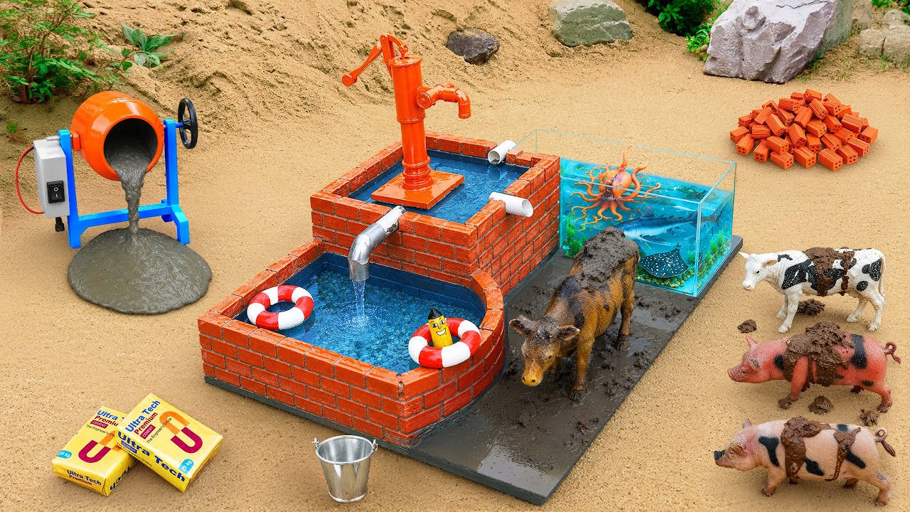 DIY Mini Tractor Making Hand Pump Construction | Using Bricks | Village Water Supply @DIYMachinery