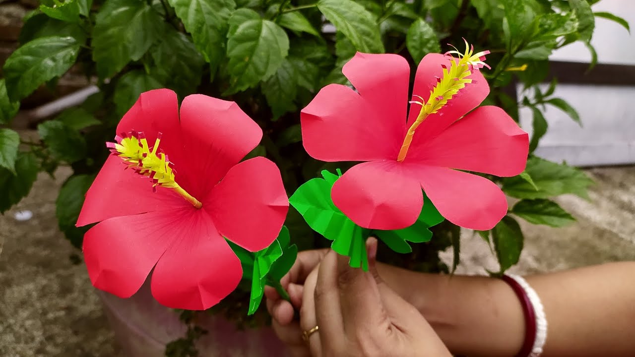 Create a Paper Hibiscus flower 🌺 in Minutes! - Paper Flowers Making Step By Step