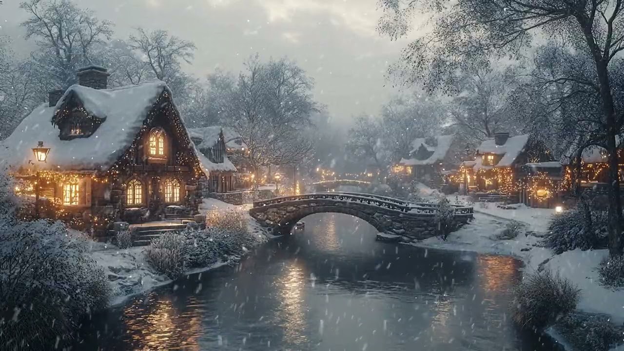 Snow Drifting Slowly Through a Silent Street in Deep Winter Evening Light
