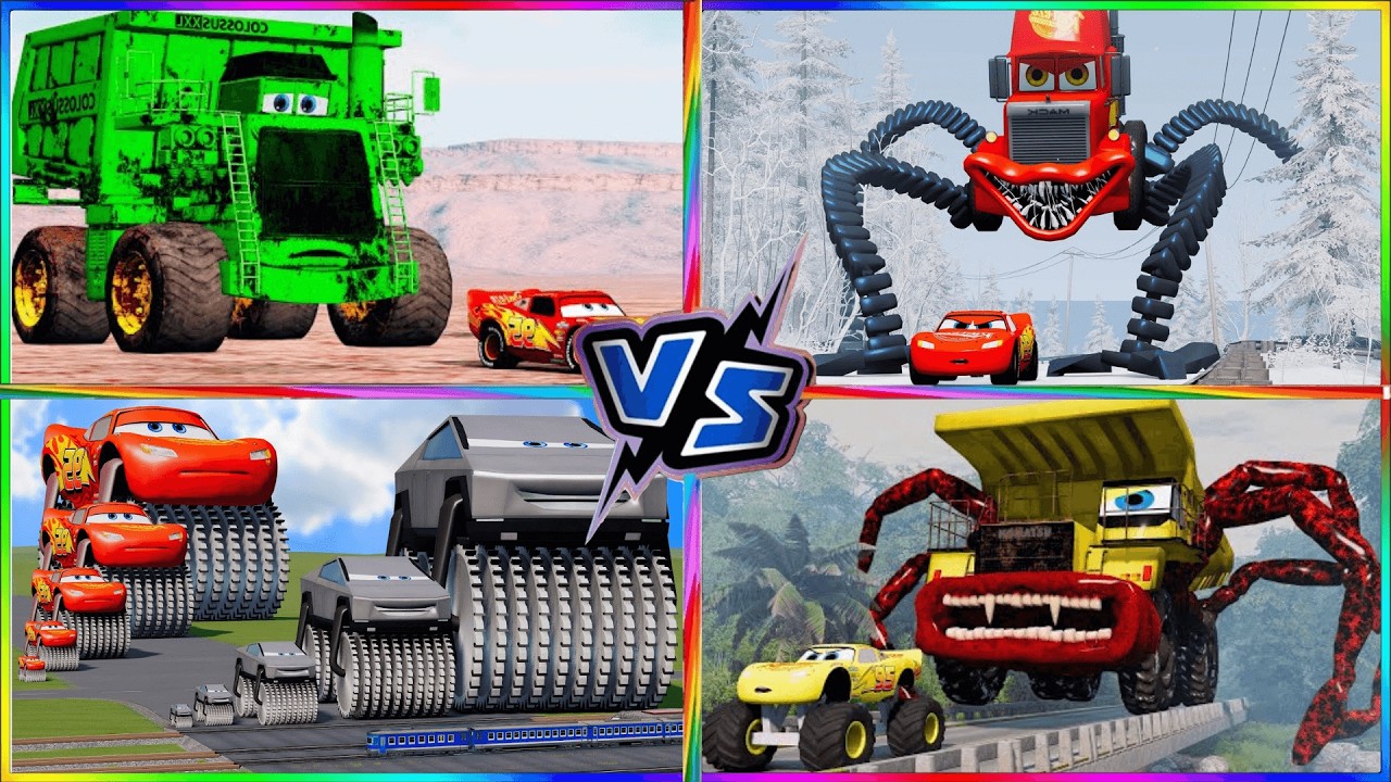 Lightning McQueen vs Giant Mutants 😂Big & Small McQueen Multi Wheels 🆚 Monster Eater 🆚TRUCK TILESHOP