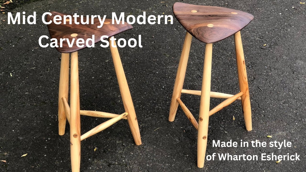 Mid Century Modern  Hand Carved Counter Stool Made in the Style of Wharton Esherick