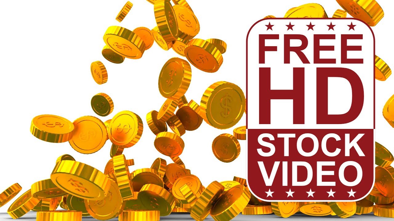Free Stock Videos &ndash; Gold coins falling on white background with camera zoom