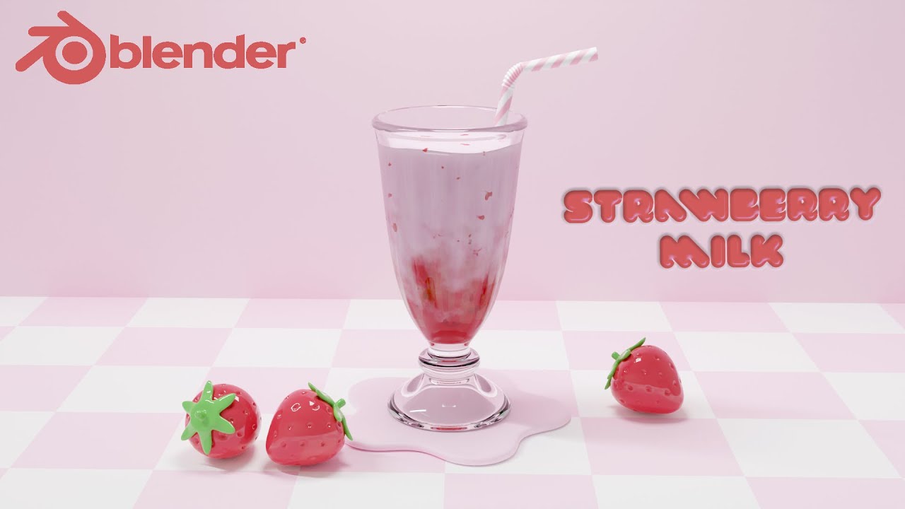 初心者向け【blender】 簡単なノードでいちごミルクのモデリング　ショートカット字幕付き【Cycles】
