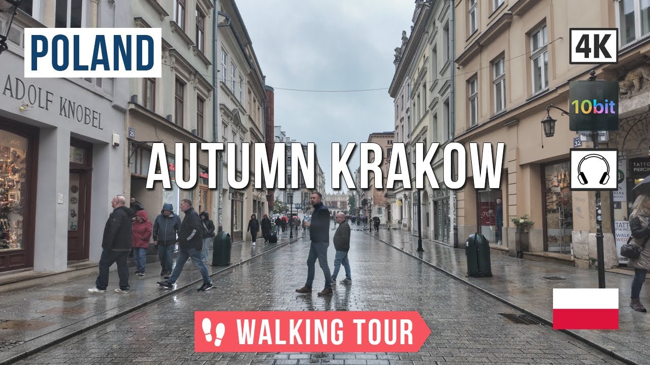 Осень в Кракове 🇵🇱: Прогулка под дождем 🚶‍♂️4К 🎧 2024