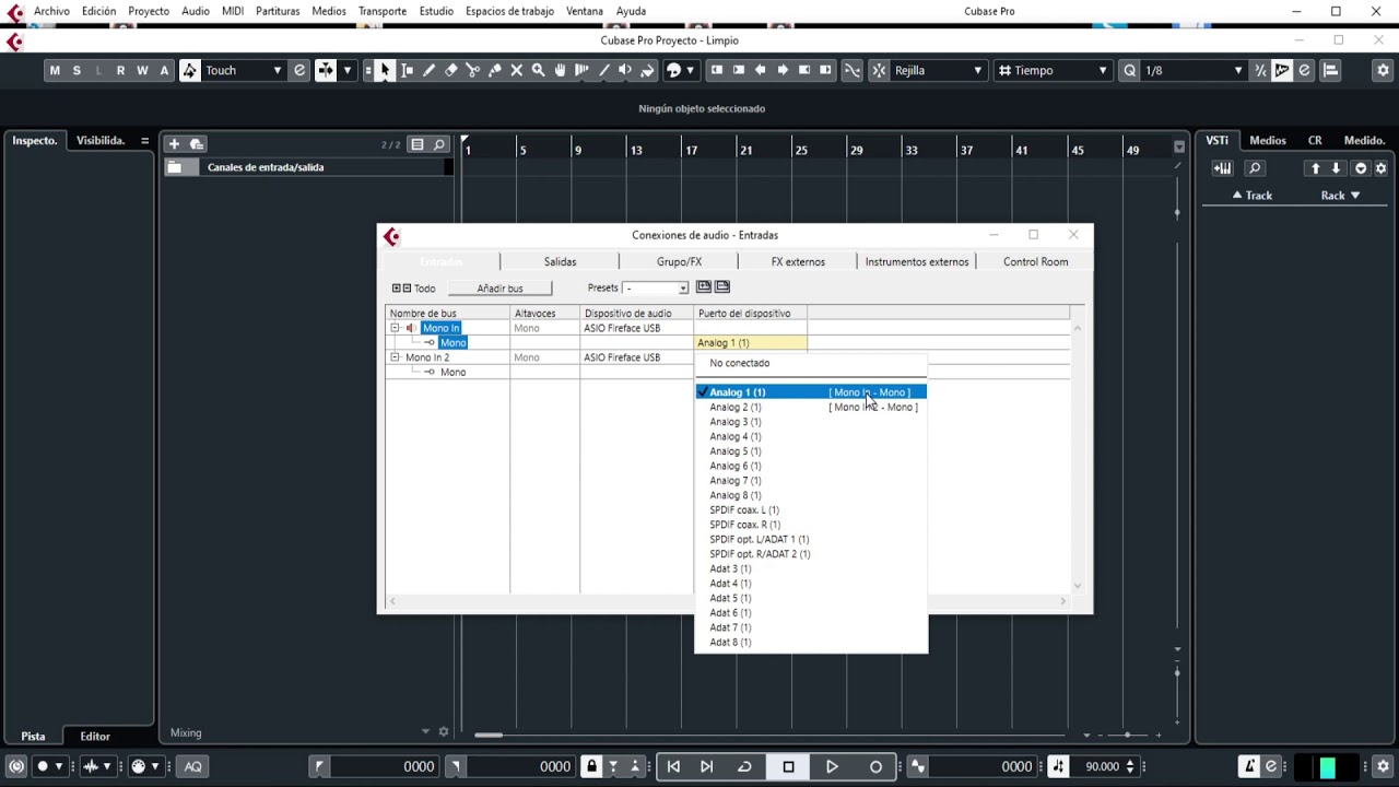 Cubase - Configuración tarjeta audio y proyecto