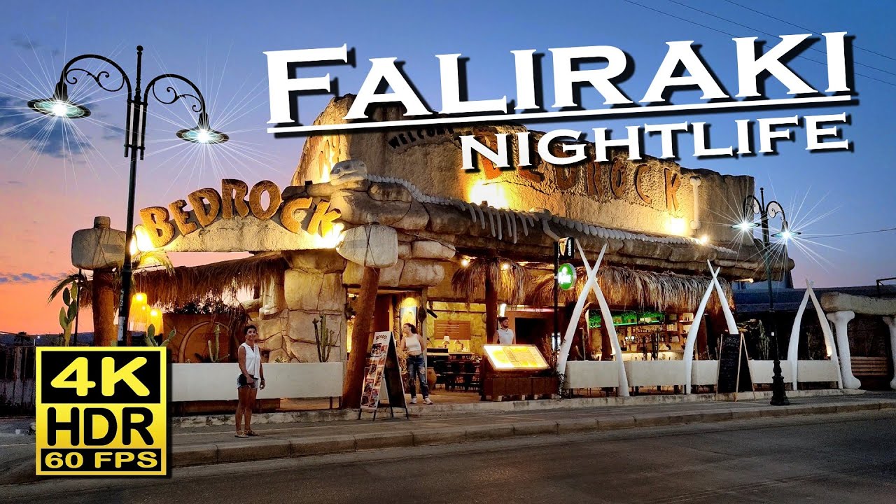 Faliraki Rhodes Nightlife, Restaurants, Shops, Bars in 4K 60fps HDR 💖 The best places 👀 Walking tour