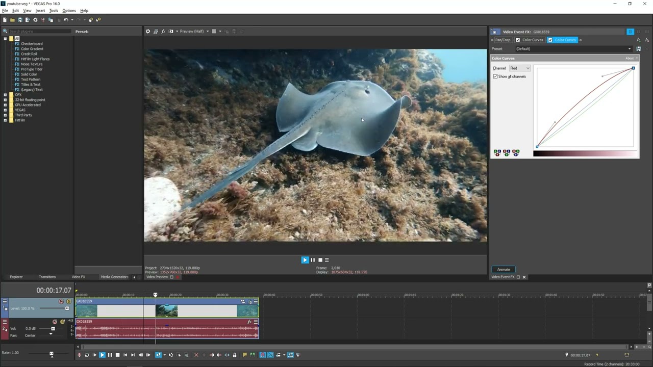 Gopro snorkelling color profile and color editing in Vegas 16