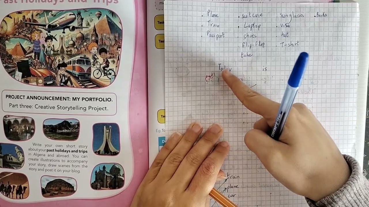 حل تمارين 65 -66 من كتاب اللغة الإنجليزية السنة الأولى متوسط  Past Holidays and Trips 🚢🚡🚄🚎🚕🚗🚂✈️🚲🚌