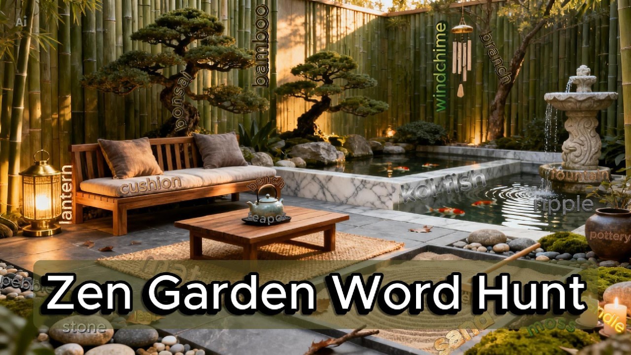 Relaxing Zen Garden Word Hunt | Listen and Repeat English Practice