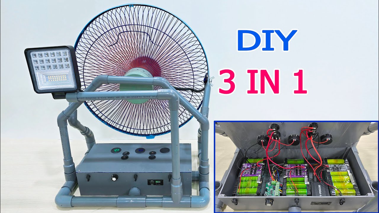 DIY Вентилятор для кемпинга + Powerbank + LED свет – 3 в 1 из ПВХ трубы