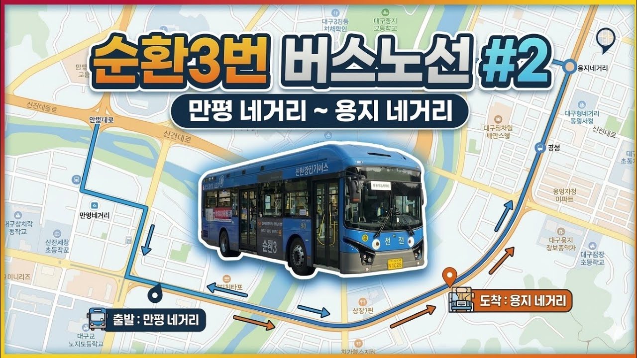 순환3번 만평네거리에서 용지네거리까지 운행하면서 각 네거리와 시장에 대해 설명 #순환3번 #버스 #노선 #네거리 #시장